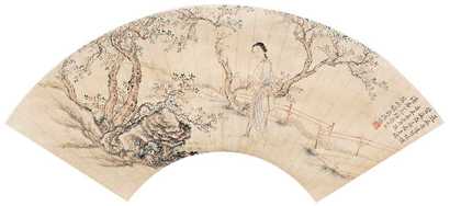 沈燧 1931年作 仕女扇面 立轴